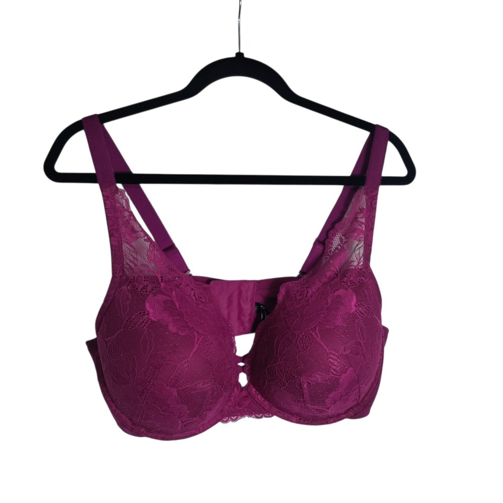 Torrid Curve Magenta Purple Floral Lace‎ Push-Up Plunge Bra 42DD